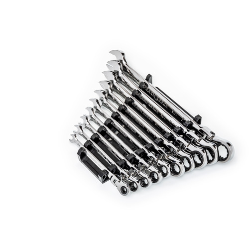 90-Tooth 12 Point SAE Wrench Set, Flex Head/Ratcheting Combination, 10 Pieces, Imperial Equipex