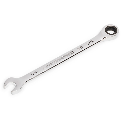 90-Tooth Ratcheting Combination Wrench, 12 Point, 7/16", Chrome Finish Equipex