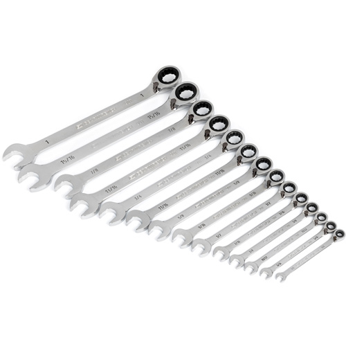 90-Tooth 12 Point SAE Reversible Ratcheting Wrench Set, Ratcheting Combination, 14 Pieces, Imperial Equipex