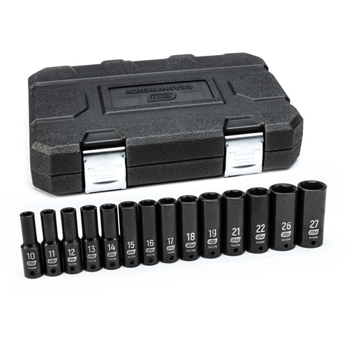 6 Point Metric Socket Set, 14 Pcs, Impact, 1/2" Drive Size, Deep Equipex