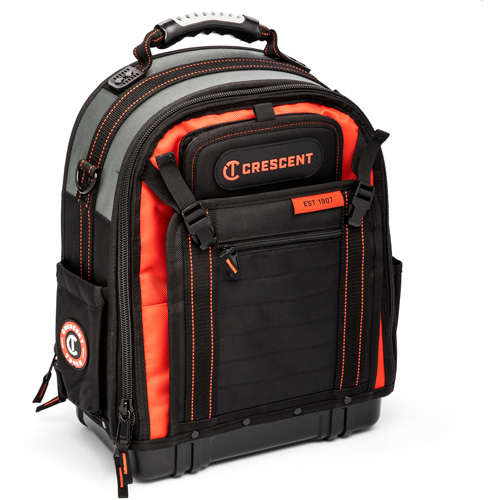 Tradesman Backpack, 18" L x 10" W, Black/Grey/Orange, Polyester Equipex