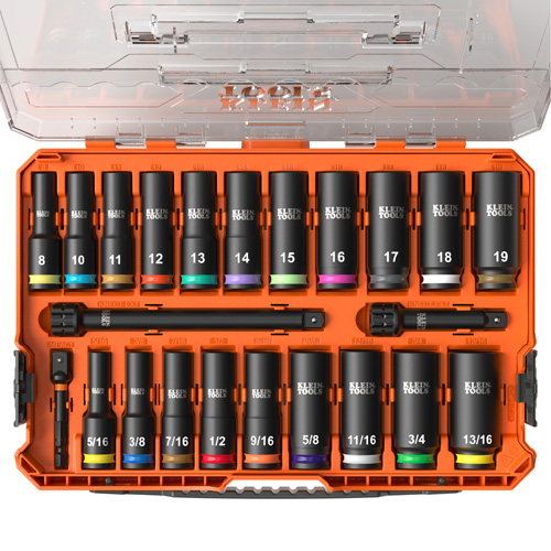 KNECT Drive Socket Set, 23 Pcs, Impact, 3/8" Drive Size, Deep Equipex