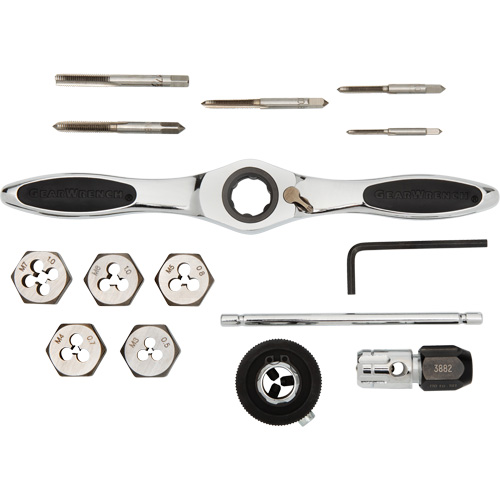 Jeu de tarauds et fili&egrave;res &agrave; cliquet m&eacute;triques, 15 Morcea Equipex