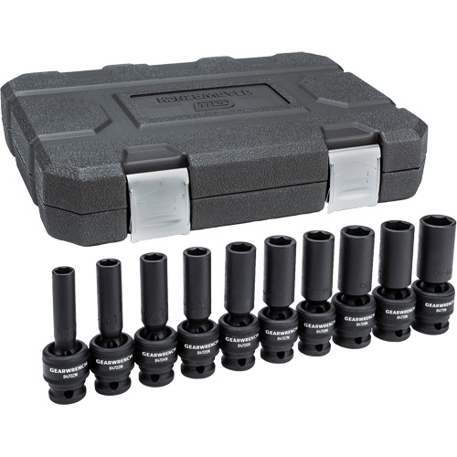 6-Point Universal Metric Socket Set, 10 Pcs, Impact, 1/2" Drive Size, Deep Equipex