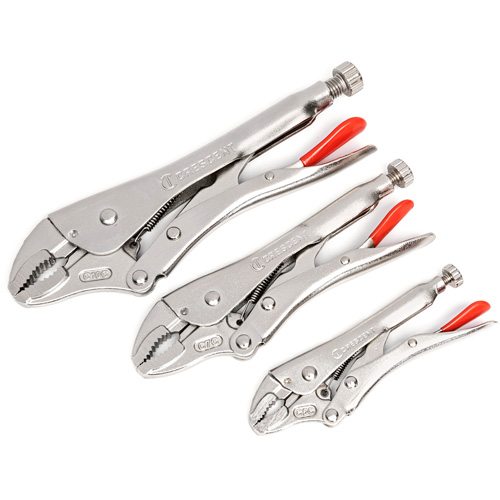 Curved Jaw Locking Pliers with Wire Cutter Set, 3 Pieces Equipex