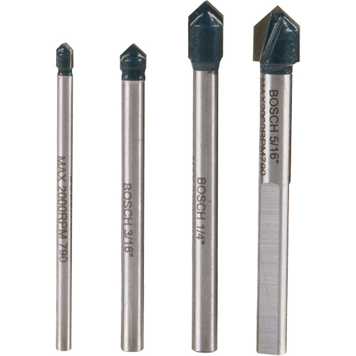 Glass & Tile Drill Bit Set, 4 Pieces, Carbide Equipex