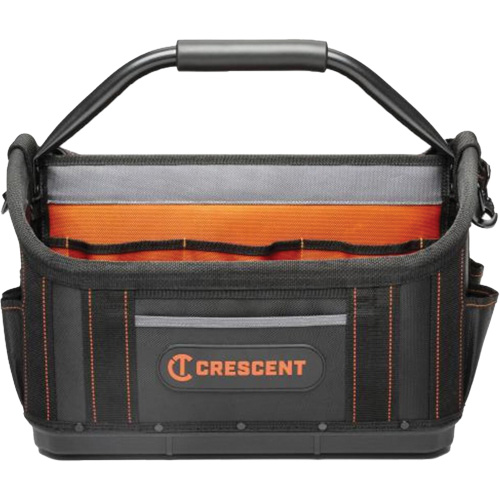 17" Tradesman Open Top Tool Bag, Polyester, 25 Pockets, Black/Orange Equipex