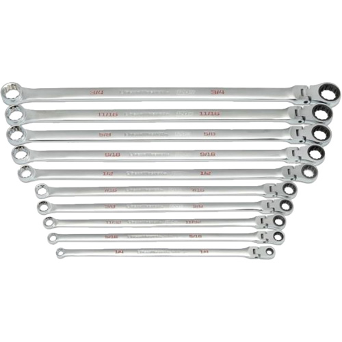 120XP Universal Spline XL Flex Head GearBox Wrench Set, Ratcheting Box, 10 Pieces, Imperial Equipex