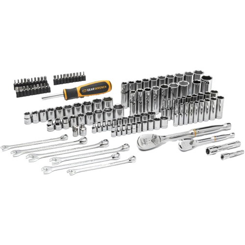 Jeu d'outils manuels pour m&eacute;canicien 90T SAE/m&eacute;trique avec prises 1/4" & 3/8" Equipex
