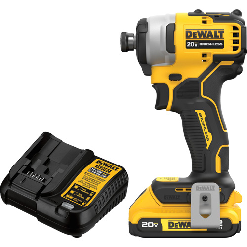 ATOMIC COMPACT SERIESMAX* Brushless Cordless Compact Impact Driver Kit, 1/4", 1700 in-lbs Max. Torque, 20 V, Lithium-Ion Equipex