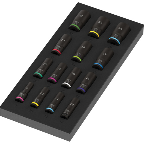 Foam Insert Zyklop B Impaktor Deep Socket Set 1, 15 Pcs, Impact, 3/8" Drive Size, Deep Equipex