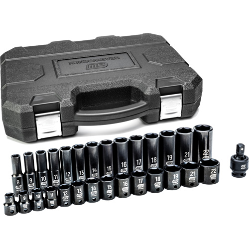 6-Point Metric Socket Set, 29 Pcs, Impact, 3/8" Drive Size, Deep Equipex