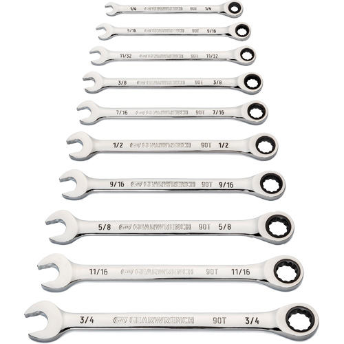 Jeu de cl&eacute;s &agrave; 12 pans et 90 dents, Combinaison &agrave; cliquet, 10 morceaux, Imp&eacute;rial Equipex