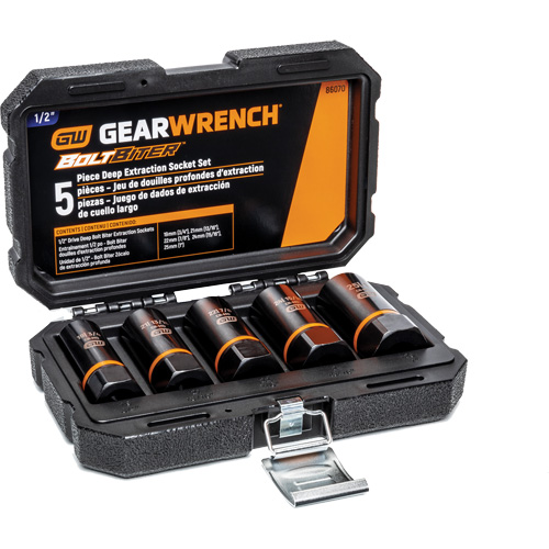 Bolt Biter Extraction Socket Set, 5 Pcs, Impact, 1/2" Drive Size, Deep Equipex