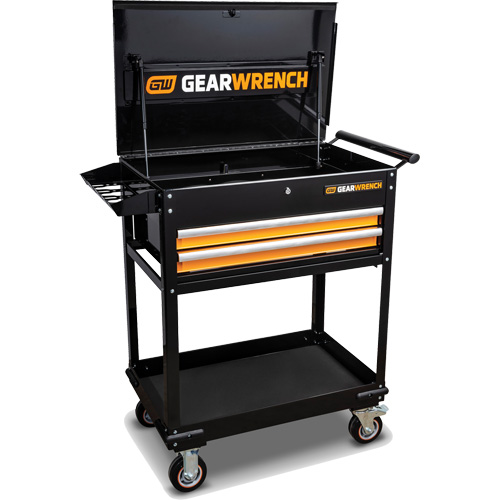 Chariot utilitaire, 2 tiroirs, 32-1/2" la x 42" h, Noir/Orange Equipex