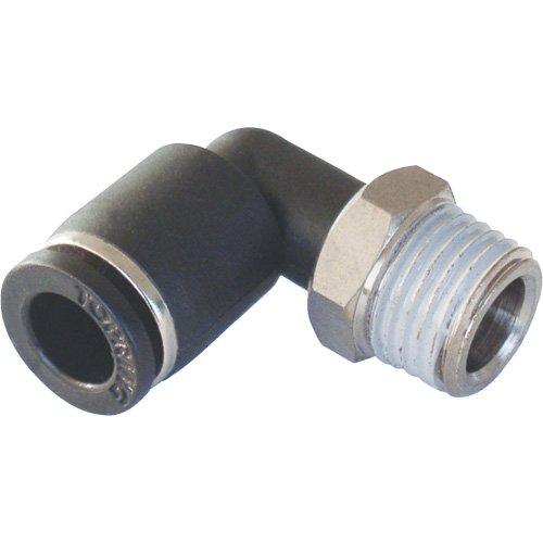 Adaptateur coude m&acirc;le NPT MAXFIT &agrave; raccord instantan&eacute; (push-to-connect), 3/8" x 1/2" dia., Polym&egrave;re PBT Equipex