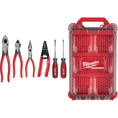 Ensemble de pinces &agrave; prise gain&eacute;e, pince &agrave; d&eacute;nuder et tournevis &agrave; prise coussin&eacute;e avec organisateur PACKOUT Equipex