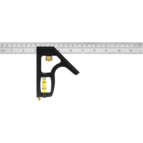 Heavy-Duty Inch/Metric Combination Square, 12" L, 1/8"/1/16"/1/32" Graduations, Stainless Steel Equipex