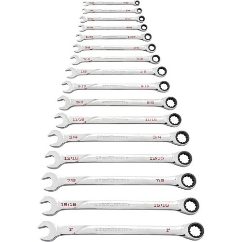 Jeu de cl&eacute;s SAE 120XP Universal Spline XL, Combinaison &agrave; cliquet, 16 morceaux, Imp&eacute;rial Equipex