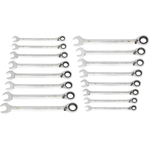 Jeu de cl&eacute;s r&eacute;versibles &agrave; 12 pans et 90 dents, Cl&eacute; polygonale, 16 morceaux, M&eacute;trique Equipex