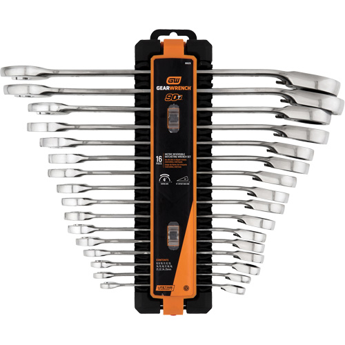 90-Tooth 12-Point Reversible Wrench Set, Ratcheting Box, 16 Pieces, Metric Equipex