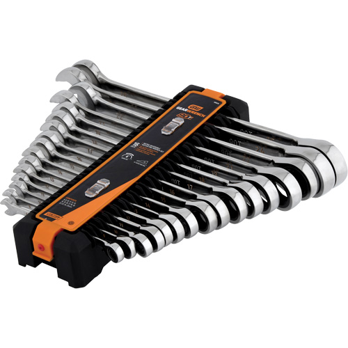 90-Tooth 12-Point Reversible Wrench Set, Ratcheting Box, 16 Pieces, Metric Equipex