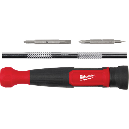 4-in-1 Precision 1/4" Drive Multi-Bit Screwdriver, 5-3/4" L, Cushion Grip Handle Equipex