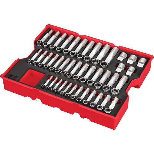 1/4”, 3/8” & 1/2” Drive Metric Socket Set with Tray for PACKOUT Drawers, 77 Pcs Equipex