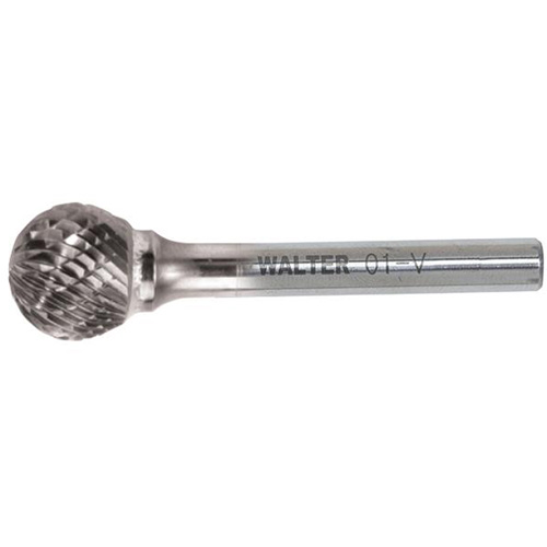 Double Cut Ball Carbide Burr, 1/4" Dia., 1/4" Shank, 7/32" Depth of Cut Equipex
