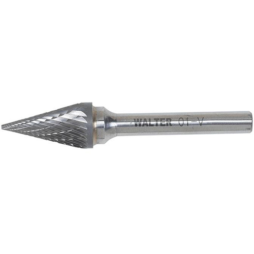 Double Cut Conical Carbide Burr, 1/2" Dia., 1/4" Shank, 7/8" Depth of Cut Equipex