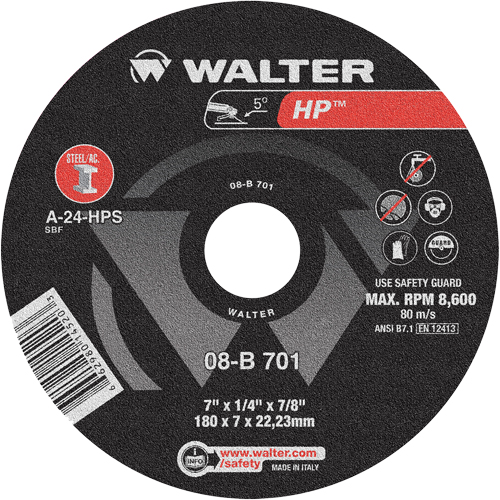 HP Depressed Center Grinding Wheel, 7" x 1/4", 7/8" Arbor, Type 28 Equipex
