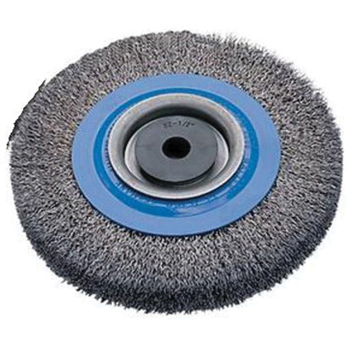 Crimped Wire Bench Wheel Brush, 6" Dia., 0.0118" Fill, 1/2" - 1-1/4" Arbor Equipex