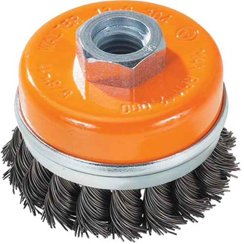 Knot-Twisted Wire Cup Brush with Ring, 3" Dia. x 5/8"-11 Arbor Equipex