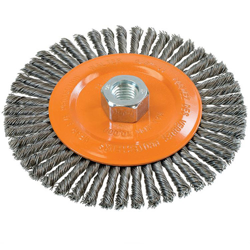 Stringer Bead Knotted Wire Brush, 6" Dia., 0.02" Fill, 5/8"-11 Arbor, Steel Equipex