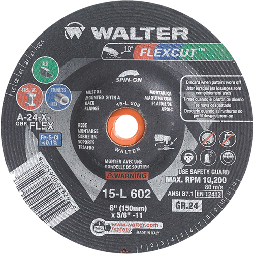 Flexcut Depressed Centre Grinding Wheels, 4-1/2", 60 Grit, Aluminum Oxide, 5/8"-11, 13300 RPM, Type 29 Equipex