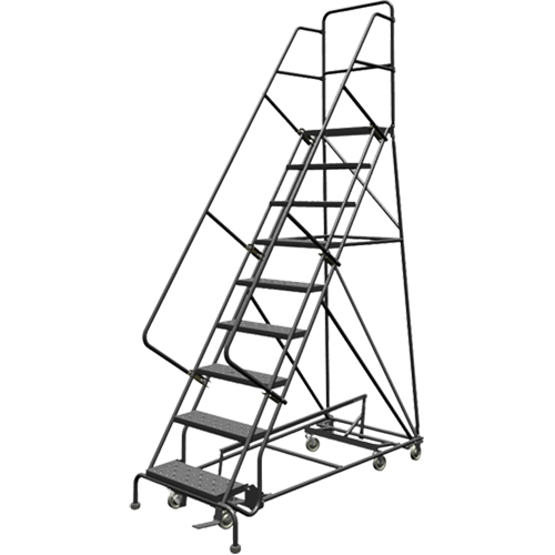 All Directional Rolling Ladder, 9 Steps, 24" Step Width, 90" Platform Height, Steel Equipex