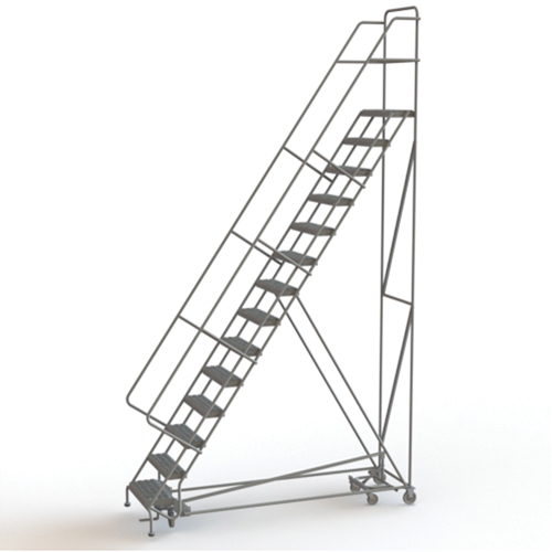 All Directional Rolling Ladder, 14 Steps, 24" Step Width, 140" Platform Height, Steel Equipex