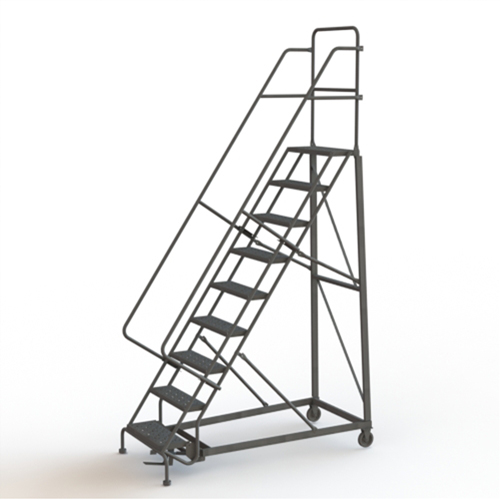 Heavy Duty Rolling Ladder, 9 Steps, 24" Step Width, 90" Platform Height, Steel Equipex