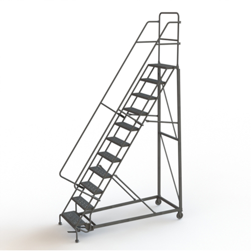 &eacute;chelles roulantes robustes, 11 marches, Largeur de la marche 24", Hauteur de la plateforme 110", Acier Equipex