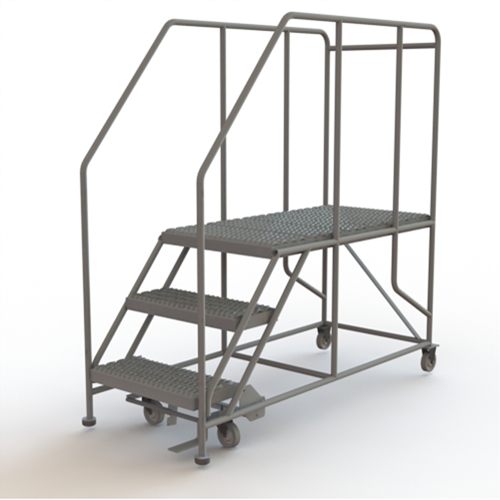 Mobile Work Platform, Steel, 3 Steps, 30" H, 47" D, 24" Step, Serrated Equipex
