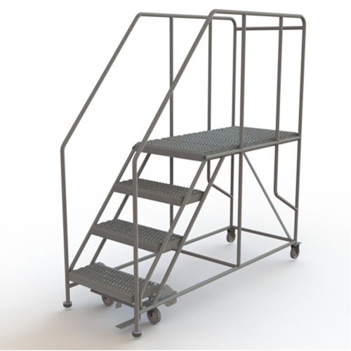 Mobile Work Platform, Steel, 4 Steps, 40" H, 47" D, 24" Step, Serrated Equipex