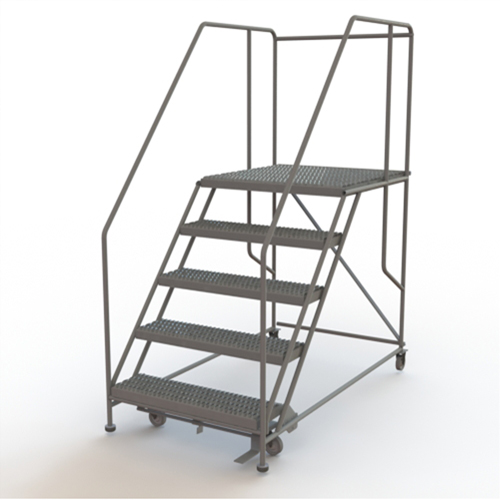 Mobile Work Platform, Steel, 5 Steps, 50" H, 36" D, 36" Step, Serrated Equipex