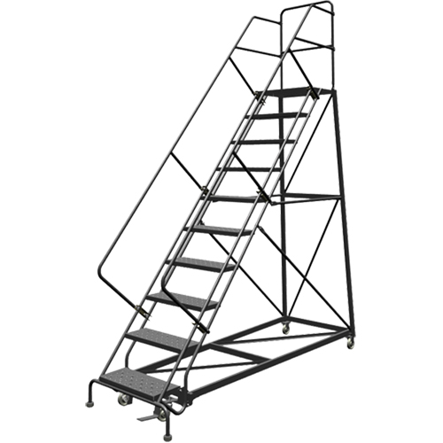 Safety Slope Rolling Ladder, 9 Steps, Perforated, 50° Incline, 90" High Equipex