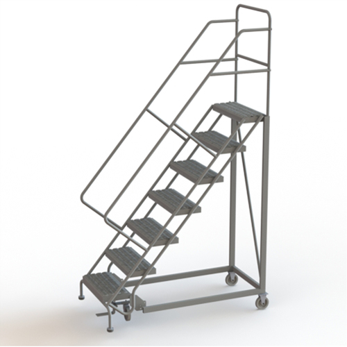 Safety Slope Rolling Ladder, 7 Steps, Serrated, 50° Incline, 70" High Equipex