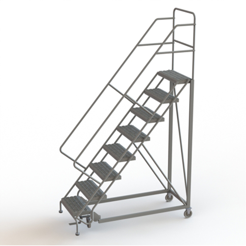 Safety Slope Rolling Ladder, 8 Steps, Serrated, 50° Incline, 80" High Equipex