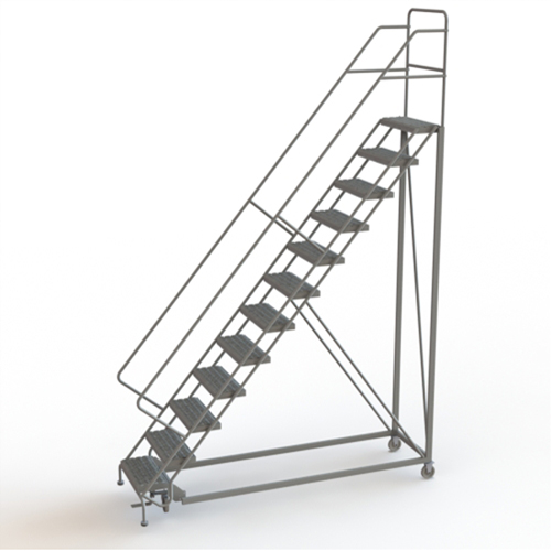 Safety Slope Rolling Ladder, 12 Steps, Serrated, 50° Incline, 120" High Equipex
