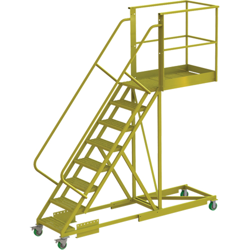 Cantilever Rolling Ladder, Supported, 8 Steps, 40" Platform Depth, 80" Platform Height Equipex