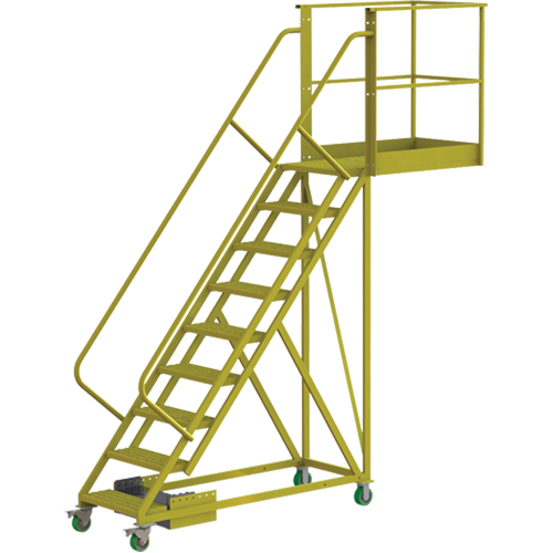 Cantilever Rolling Ladder, Unsupported, 9 Steps, 40" Platform Depth, 90" Platform Height Equipex
