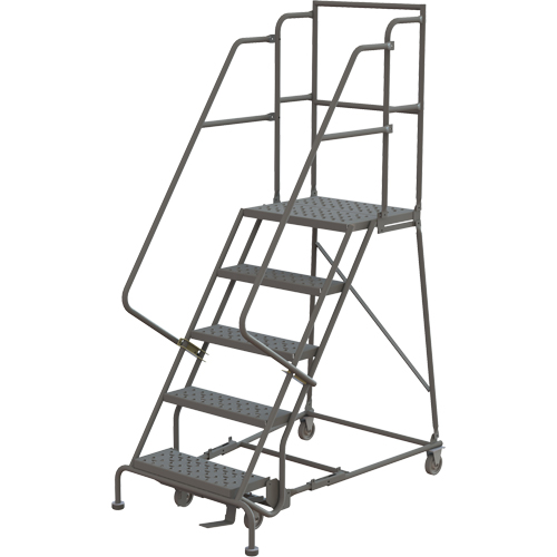 Deep Top Step Rolling Ladder, 5 Steps, 24" Step Width, 50" Platform Height, Steel Equipex