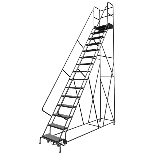 Deep Top Step Rolling Ladder, 16 Steps, 24" Step Width, 160" Platform Height, Steel Equipex